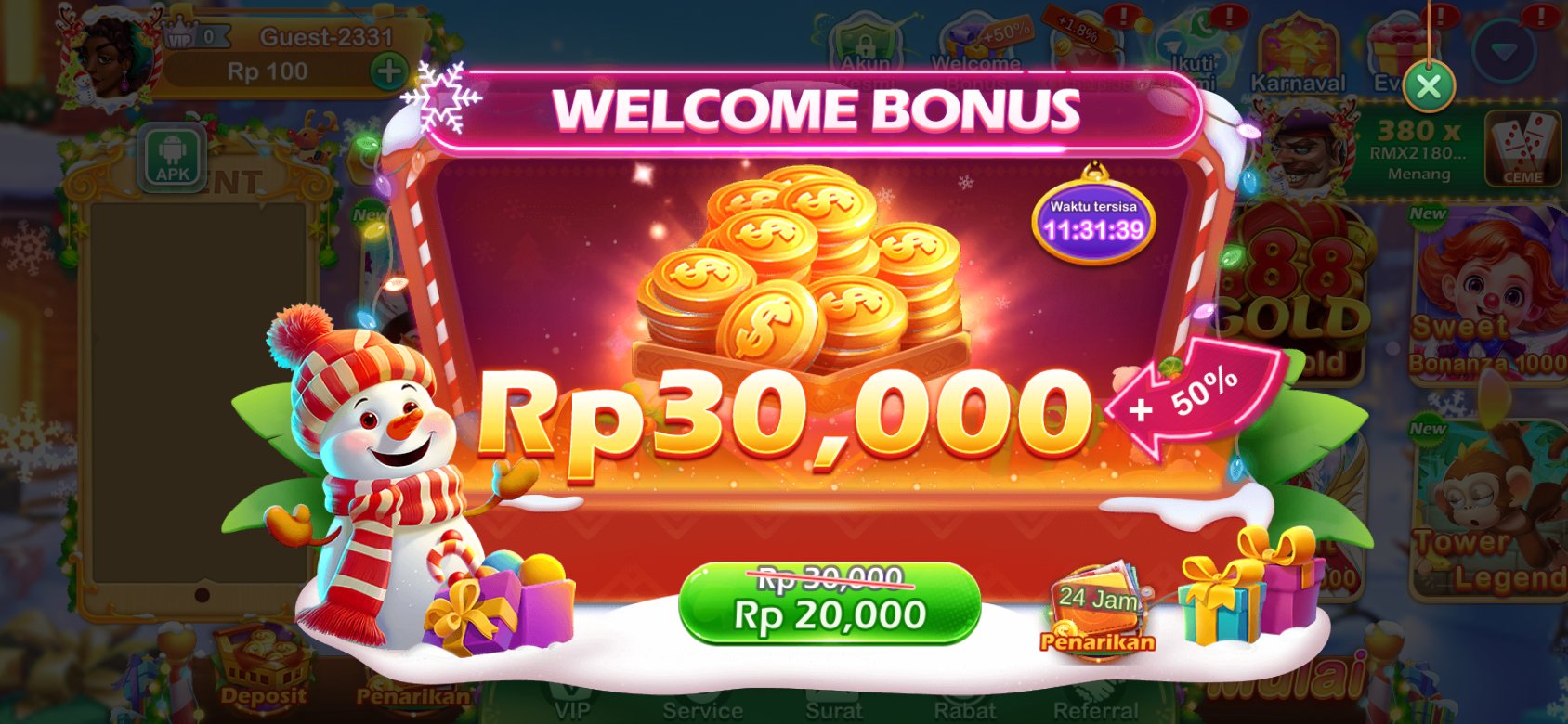 Nikmati Welcome Bonus Biwin hingga Rp30,000 dan tingkatkan peluang menang Anda.