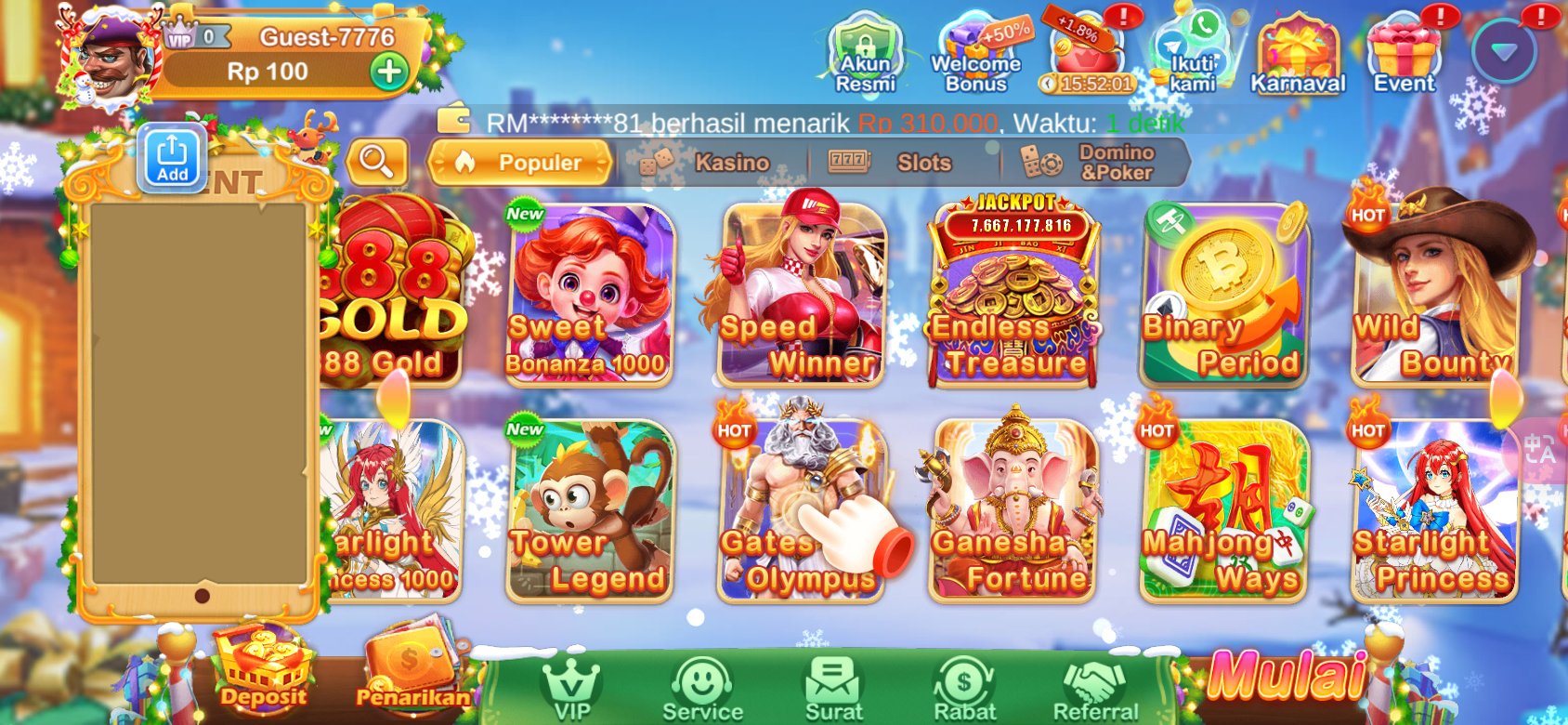 Jelajahi berbagai permainan slot dengan jackpot besar di Biwin.