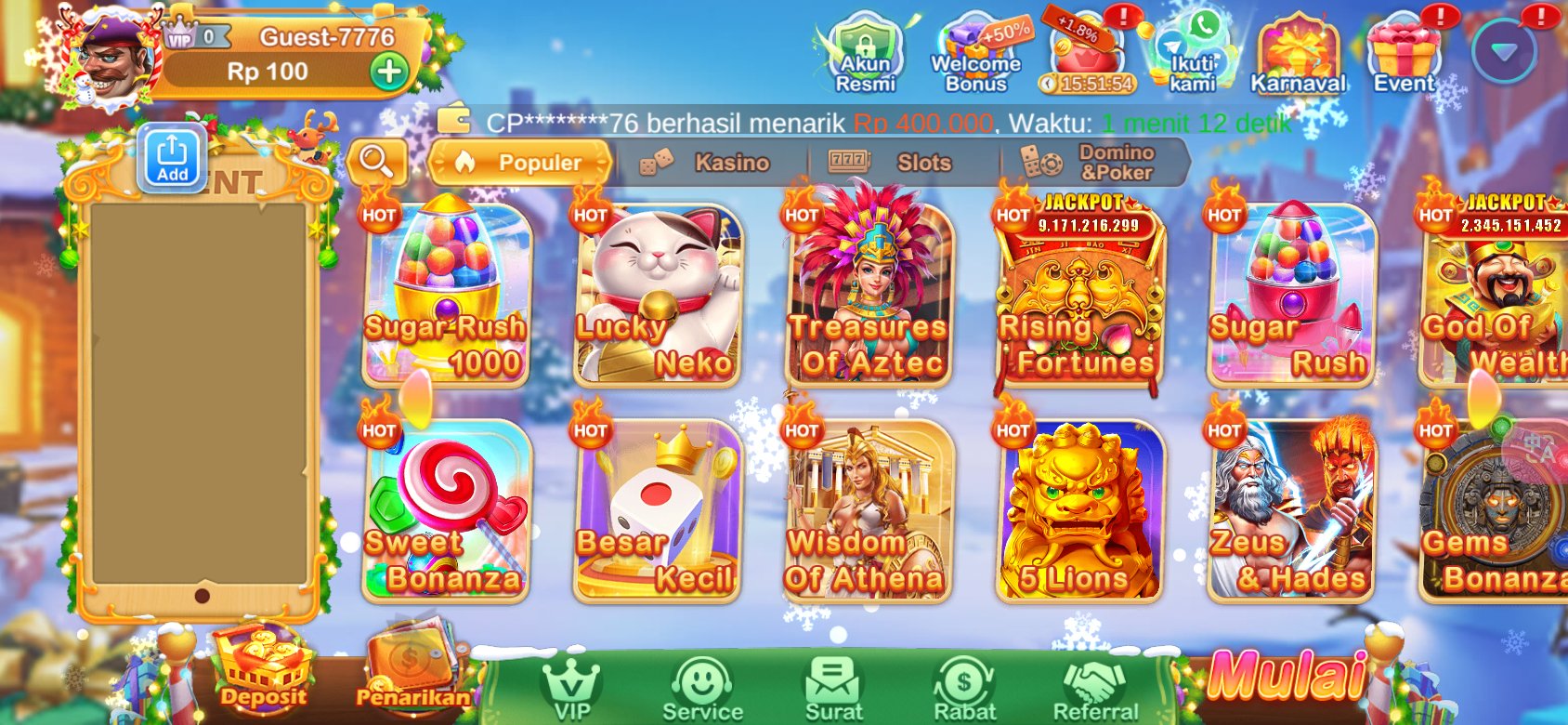 Mainkan permainan slot populer di Biwin seperti Sweet Bonanza, Gates of Olympus, dan lainnya.